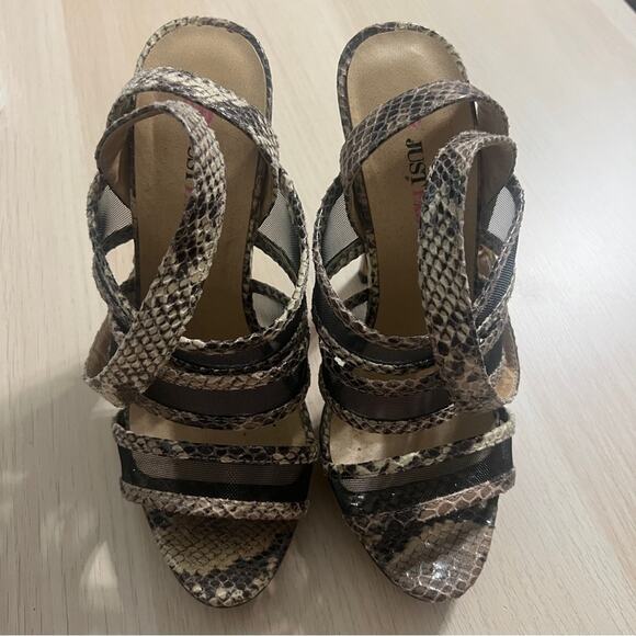 JustFab Amazon Snakeskin High Heeled Sandals - Picture 2 of 4
